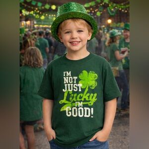 St Patricks Day Youth M Green Short  Sleeve Lucky Shamrock Graphic Tee Shirt